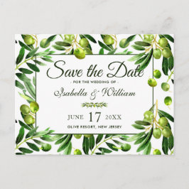 Postal De Anuncios Elegante hoja de olivo boho jardín Save the Date