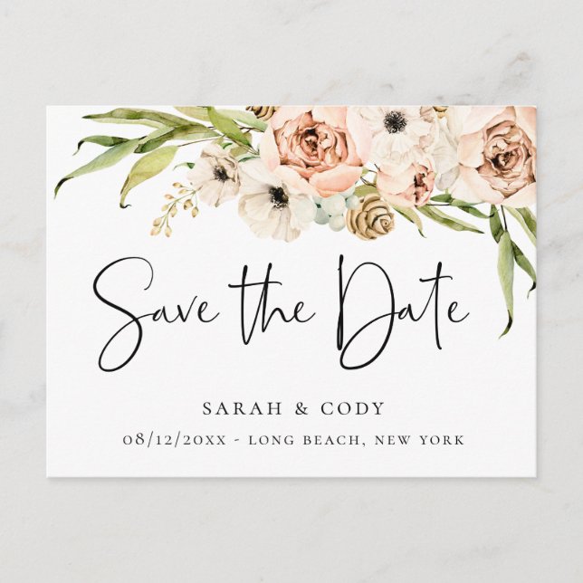 Postal De Anuncios Elegante Jardín de Verano Floral Salva la Fecha (Anverso)