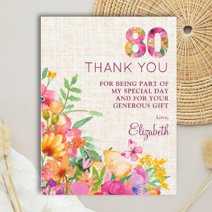 Postal De Anuncios Elegante Lino Agradecimiento Cumpleaños 80