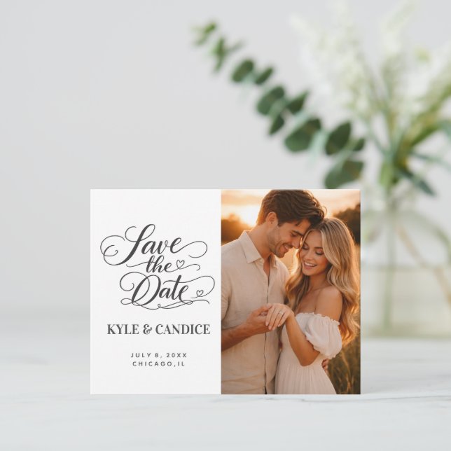 Postal De Anuncios Elegante llamada de compromiso de Save the Date co (Anverso de pie)