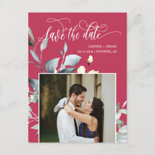 Postal De Anuncios Elegante Magenta verde hojas código QR Guardar fec