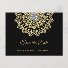 Postal De Anuncios Elegante Mandala Boda Negra India GUARDA LA FECHA