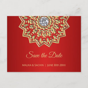 Postal De Anuncios Elegante Mandala Boda ROJA india SALVAR LA FECHA