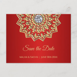 Postal De Anuncios Elegante Mandala Indio ROJO Boda GUARDAR LA FECHA