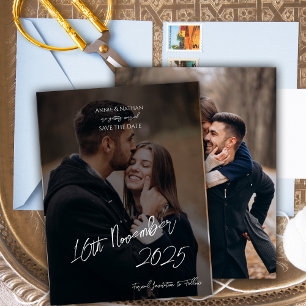 Postal De Anuncios Elegante matrimonio de dos guiones de fotos Guarda