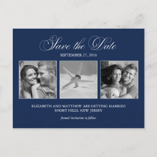 Postal De Anuncios Elegante matrimonio de fotos azul de la marina sal