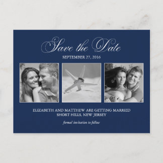 Postal De Anuncios Elegante matrimonio de fotos azul de la marina sal