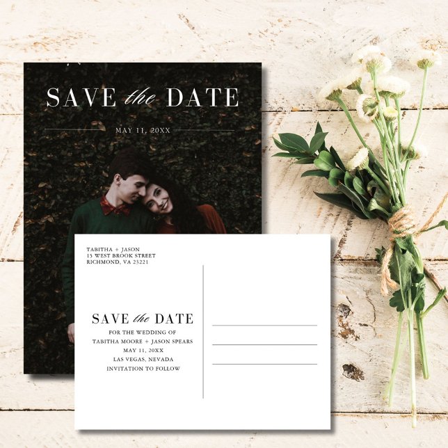 Postal De Anuncios Elegante matrimonio de fotos salva la fecha (Elegant Photo Wedding Save the Date Announcement Postcard)
