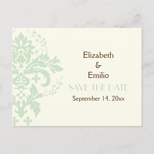 Postal De Anuncios Elegante matrimonio de menta de damasco con marfil (Anverso)