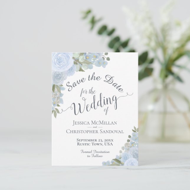 Postal De Anuncios Elegante matrimonio floral azul turbio salva la fe (Anverso de pie)
