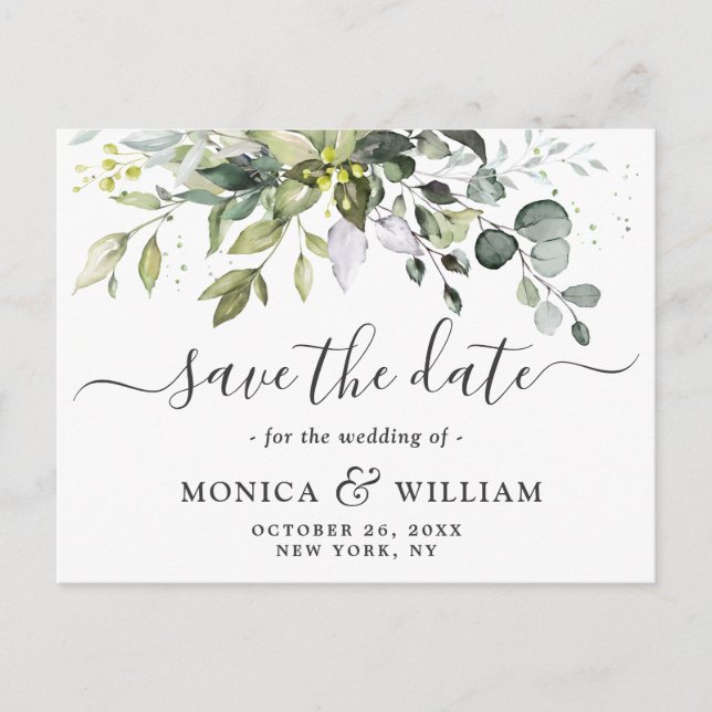Postal De Anuncios Elegante matrimonio floral Eucalyptus Salva la fec (Anverso)