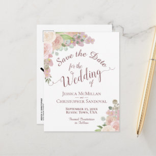 Postal De Anuncios Elegante matrimonio floral rosa de Rubor salva la