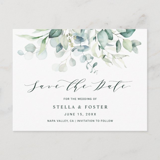 Postal De Anuncios Elegante matrimonio fológico verde salva la fecha (Anverso)