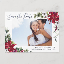 Postal De Anuncios Elegante matrimonio FOTOGRÁFICO Red Poinsettia Sal