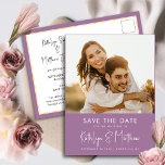 Postal De Anuncios Elegante Matrimonio Moderno De Fotografía De Mauve<br><div class="desc">Elegante Mauve Fun Script Moderno Foto Boda Minimalista Salvar La Postales De La Invitación De Fecha. Hágale saber a su familia, amigos y colegas que usted ha fijado una fecha para su celebración boda con esta elegante, elegante y moderna boda, ahorrando la tarjeta de invitación de cita. Todos los textos...</div>