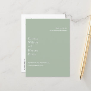 Postal De Anuncios Elegante matrimonio moderno verde sabio salva la f