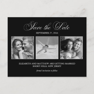 Postal De Anuncios Elegante matrimonio negro de fotos salva la fecha