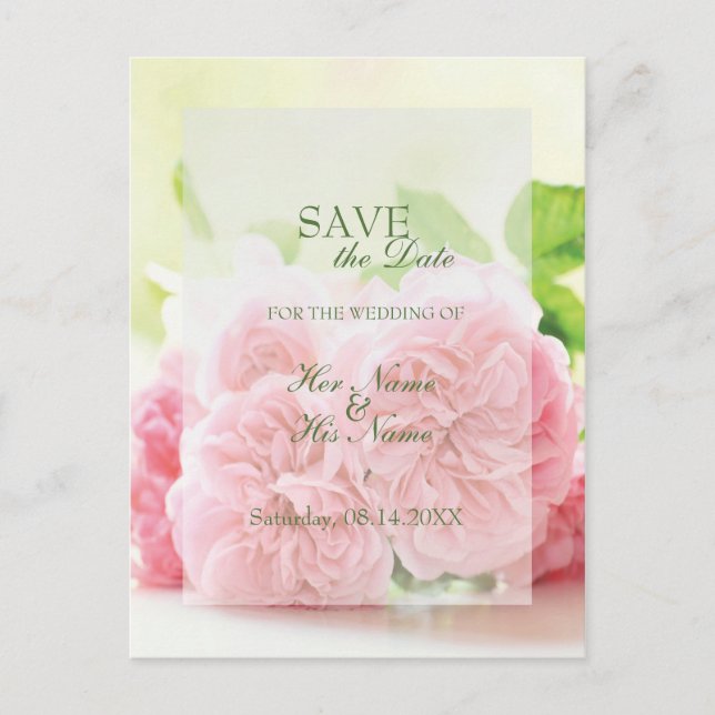 Postal De Anuncios Elegante matrimonio Rosa de verano rosado SAVE la  (Anverso)