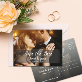 Postal De Anuncios Elegante Minimalista Falso Vellum Boda de 2 Fotos