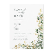 Elegante moderno eucalipto boda salvar la fecha