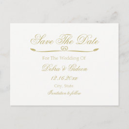 Postal De Anuncios Elegante Monograma Blanco y Dorado Save the Date
