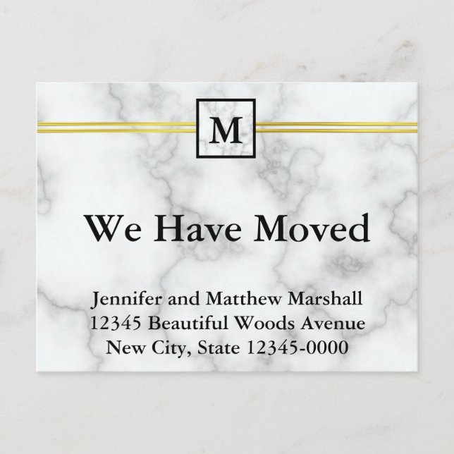 Postal De Anuncios Elegante Monograma de Nombre en Mármol Blanco Fals (Anverso)