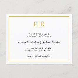 Postal De Anuncios Elegante Monograma Dorado Formal Boda Guardar la F