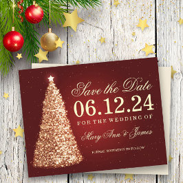 Postal De Anuncios Elegante Navidad Guardar Fecha en Oro y Rojo