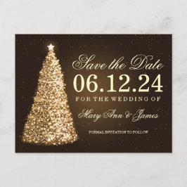 Postal De Anuncios Elegante Navidad Guardar la Fecha en Oro