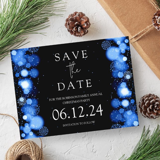 Postal De Anuncios Elegante Navidad Guarde la Fecha Oro Invierno Mari (Elegant Christmas Save The Date Gold Winter Navy Announcement Postcard)