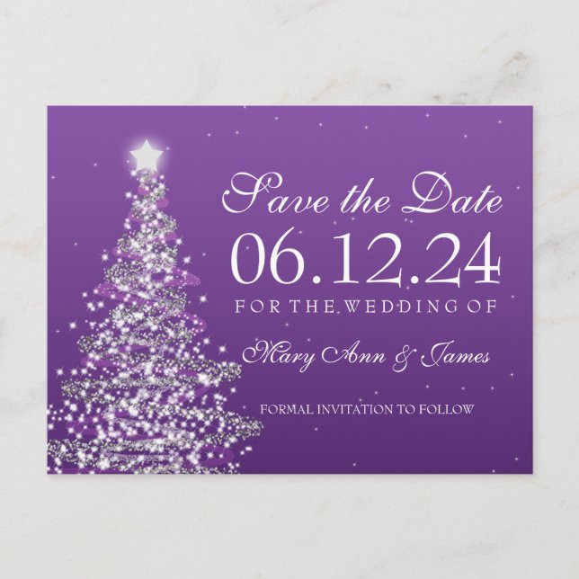 Postal De Anuncios Elegante Navidad Guarde la Fecha Púrpura (Anverso)