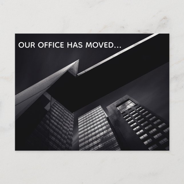 Postal De Anuncios Elegante negro personalizable Edificio de oficinas (Anverso)