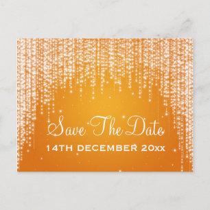 Postal De Anuncios Elegante Noche de Dazzle Naranja Save The Date