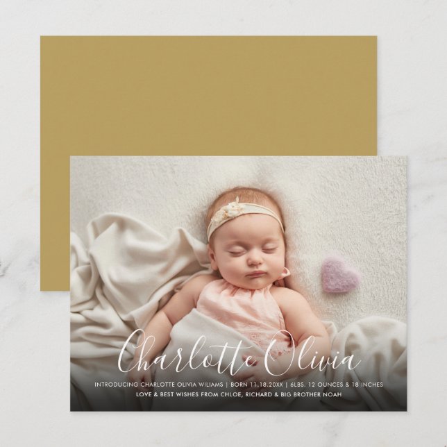 Postal De Anuncios Elegante Nombre de Script Nacimiento de foto bebé (Anverso / Reverso)