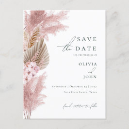 Postal De Anuncios Elegante Pampas Moderno de Boda Save the Date 