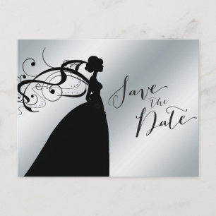 Postal De Anuncios Elegante plata Save the Date con novia