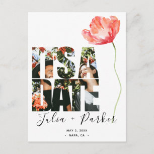 Postal De Anuncios Elegante Poppy Rojo Moderno de Boda Save the date