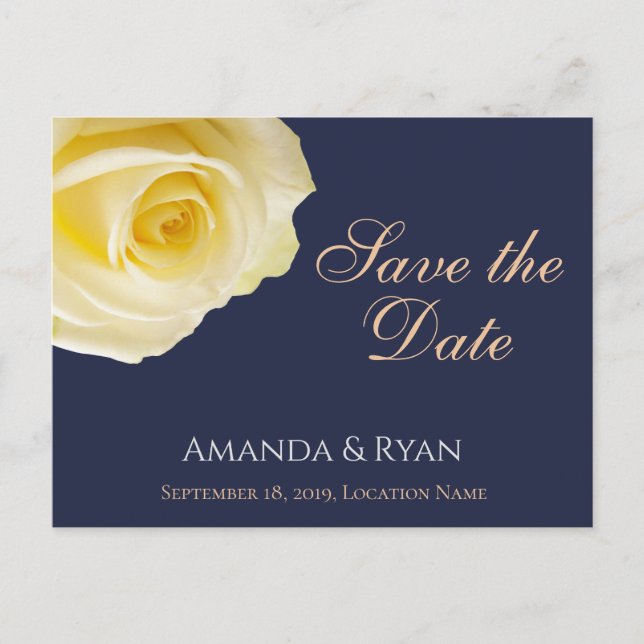 Postal De Anuncios Elegante Rosa Amarilla Azul de Boda Guardar la Fec (Anverso)