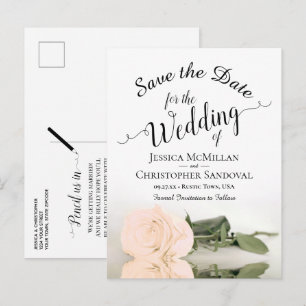 Postal De Anuncios Elegante Rosa de Melocotón Pálido para Boda Save t