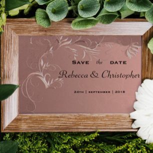 Postal De Anuncios Elegante Rosa Dorado Bodas Guardar la Fecha