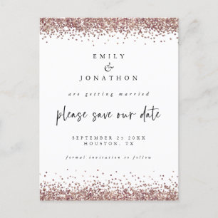 Postal De Anuncios Elegante Rosa Dorado Glitter Boda Blanca Guardar F
