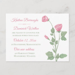 Postal De Anuncios Elegante Rosa Floral Acaba de Casarse Boda