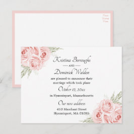 Postal De Anuncios Elegante Rosa Floral Acaba de Casarse Boda Anno
