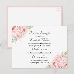 Postal De Anuncios Elegante Rosa Floral Acaba de Casarse Boda Anno