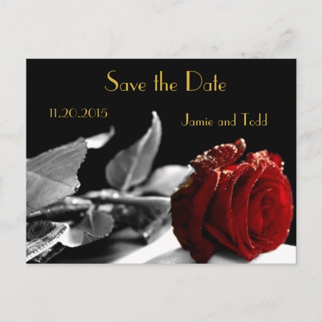 Postal De Anuncios Elegante Rosa Roja Save the Date (Anverso)