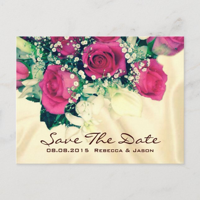 Postal De Anuncios elegante rosa rosa retro aliento de bebé boda (Anverso)