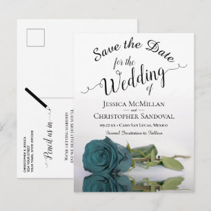 Postal De Anuncios Elegante Rosa Verde azulado Matrimonio simple Guar