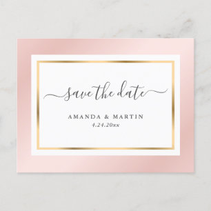 Postal De Anuncios Elegante Rubor Pink and Gold Wedding Salva la fech