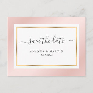 Postal De Anuncios Elegante Rubor Pink and Gold Wedding Salva la fech