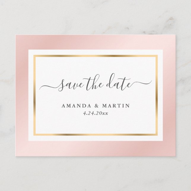 Postal De Anuncios Elegante Rubor Pink and Gold Wedding Salva la fech (Anverso)
